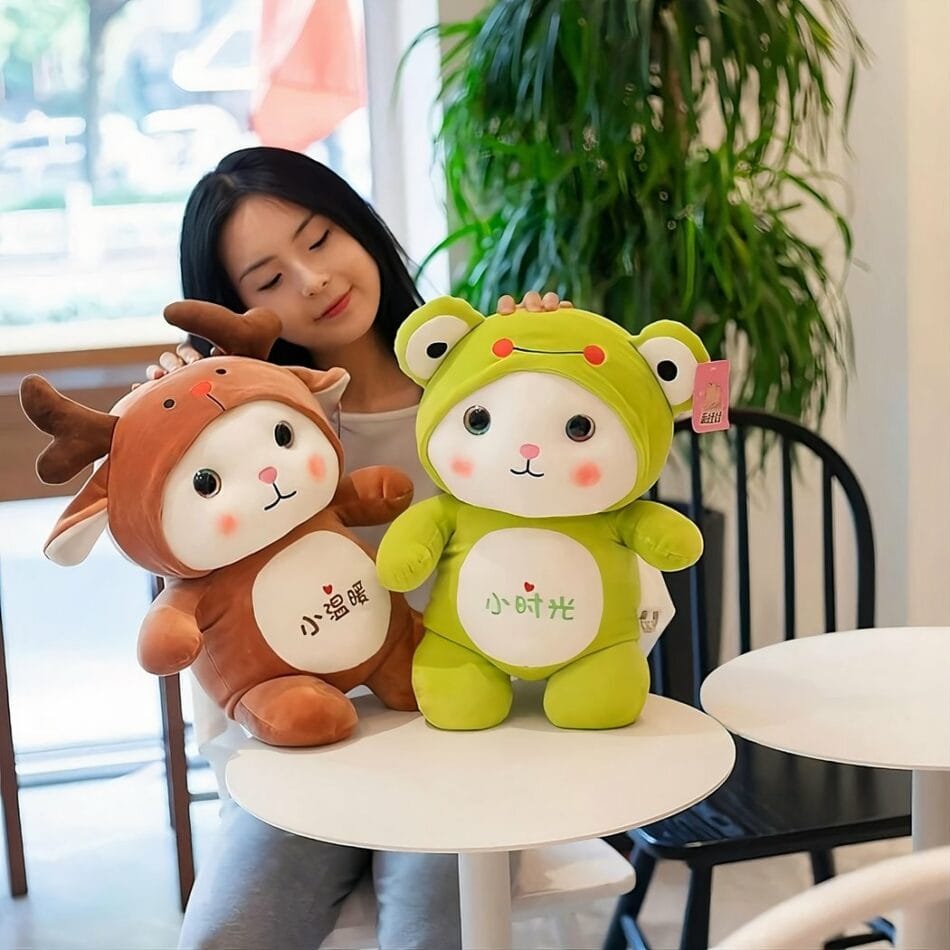 Groene Pluche Knuffelkat Verkleed als Kikker De Knuffel