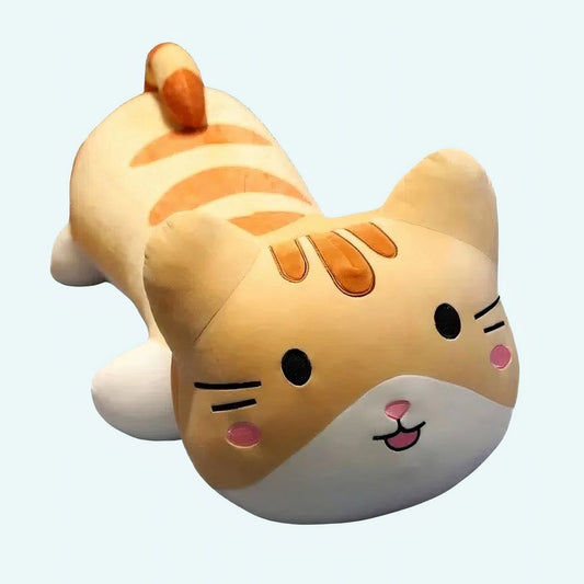 Grote Bruine Knuffelkat als Kussen met Zijdeachtige Vacht De Knuffel 40cm