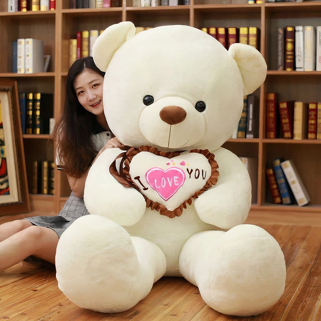 Grote Pluchen Knuffelbeer I Love You Ultrasacht De Knuffel wit / 100cm