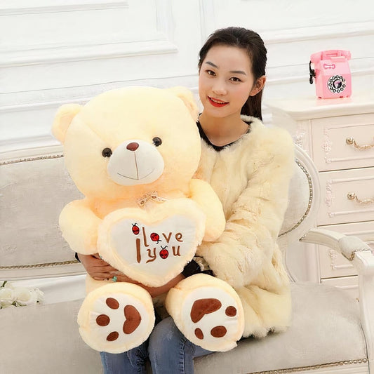 Grote Teddybeer Met Rood Fluwelen Hart Ours Knuffel Avec Coeur De Knuffel beige / 50cm