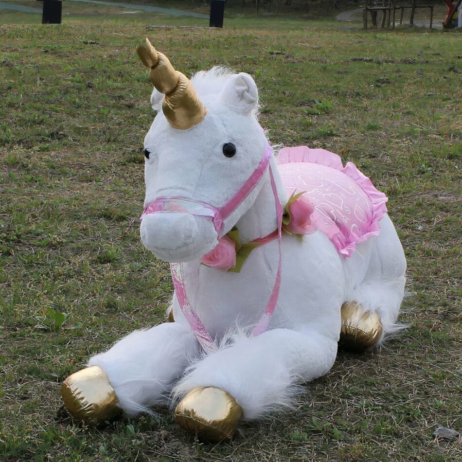 Grote Witte Knuffel Eenhoorn Paard Met Goudkleurige Hoeven De Knuffel