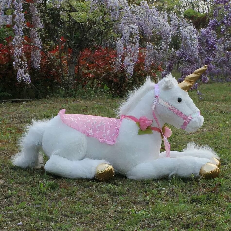 Grote Witte Knuffel Eenhoorn Paard Met Goudkleurige Hoeven De Knuffel