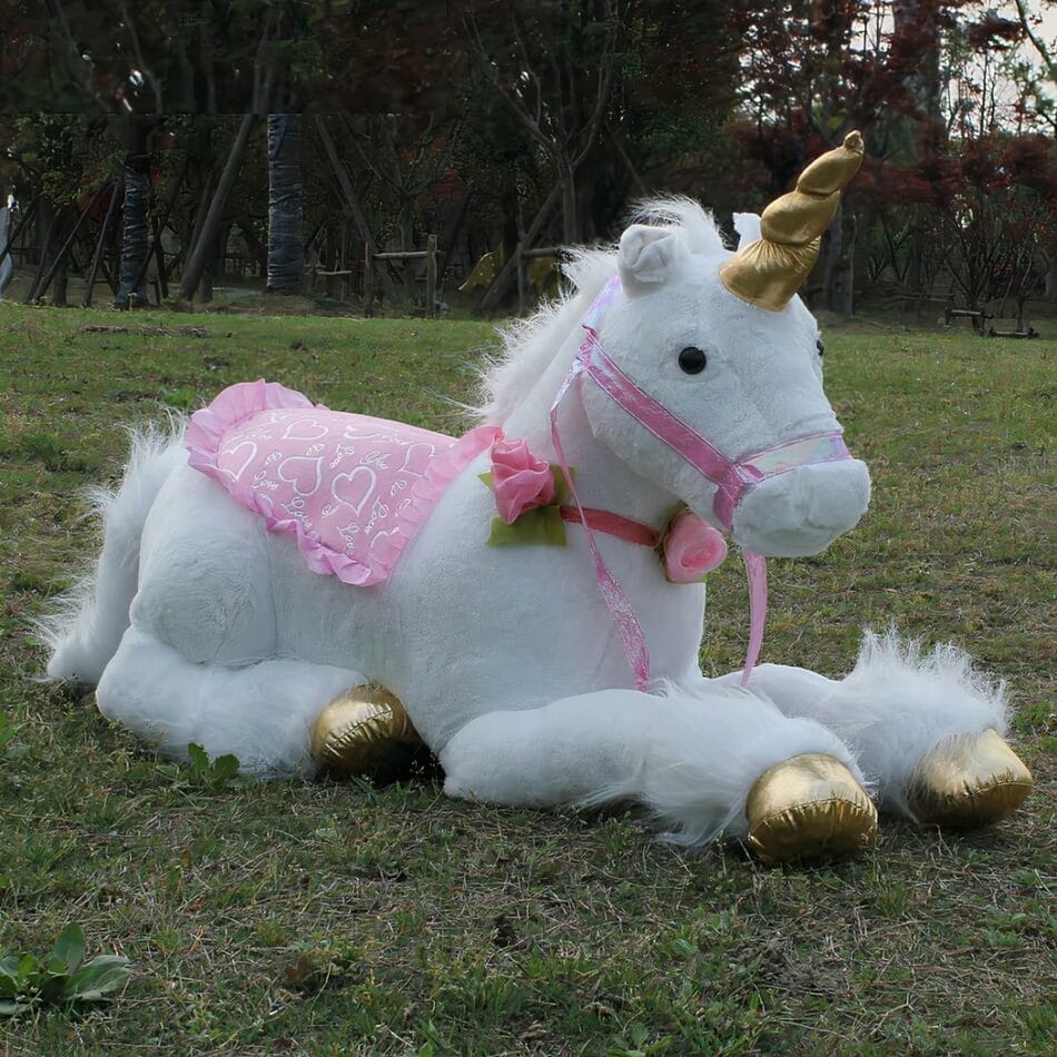 Grote Witte Knuffel Eenhoorn Paard Met Goudkleurige Hoeven De Knuffel