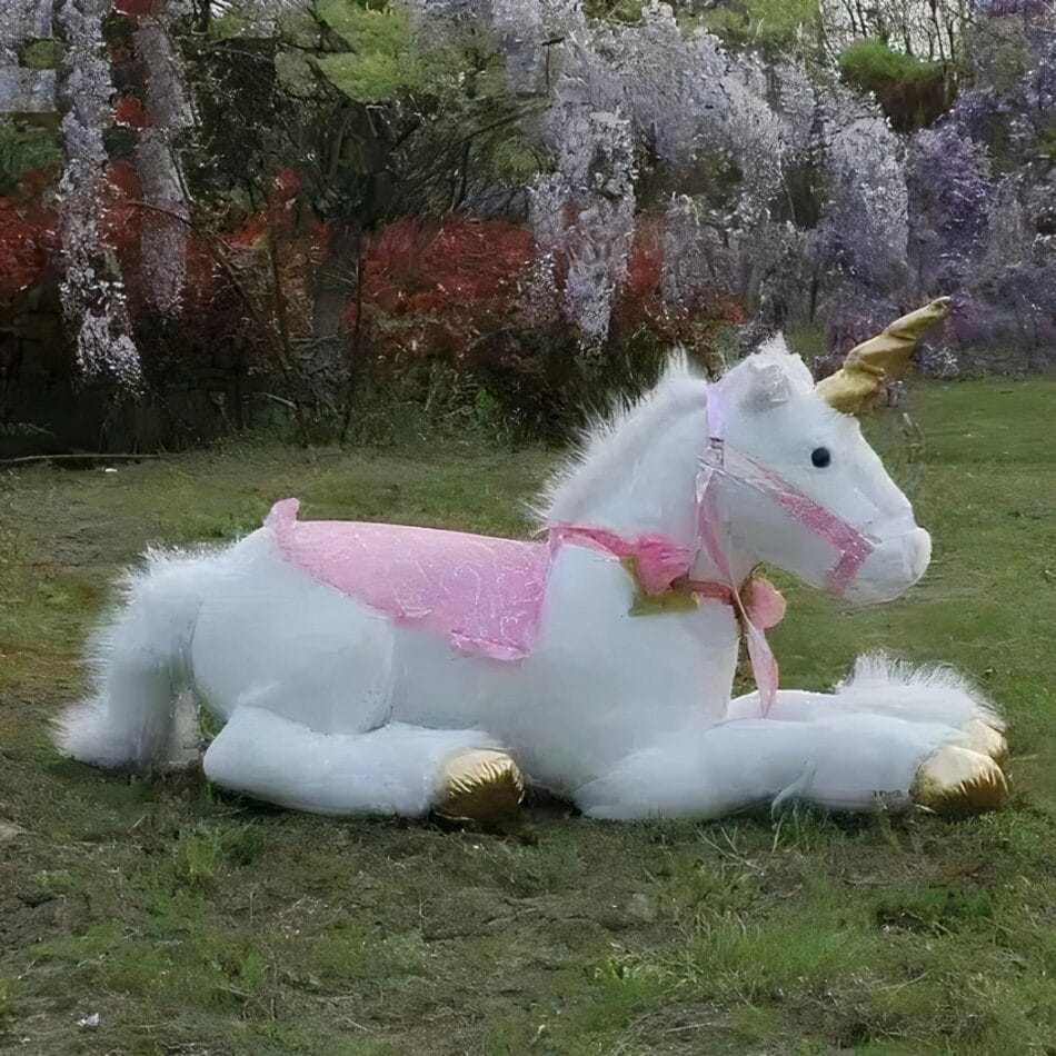 Grote Witte Knuffel Eenhoorn Paard Met Goudkleurige Hoeven De Knuffel