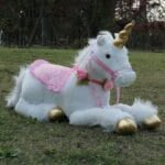 Grote Witte Knuffel Eenhoorn Paard Met Goudkleurige Hoeven De Knuffel