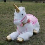 Grote Witte Knuffel Eenhoorn Paard Met Goudkleurige Hoeven De Knuffel