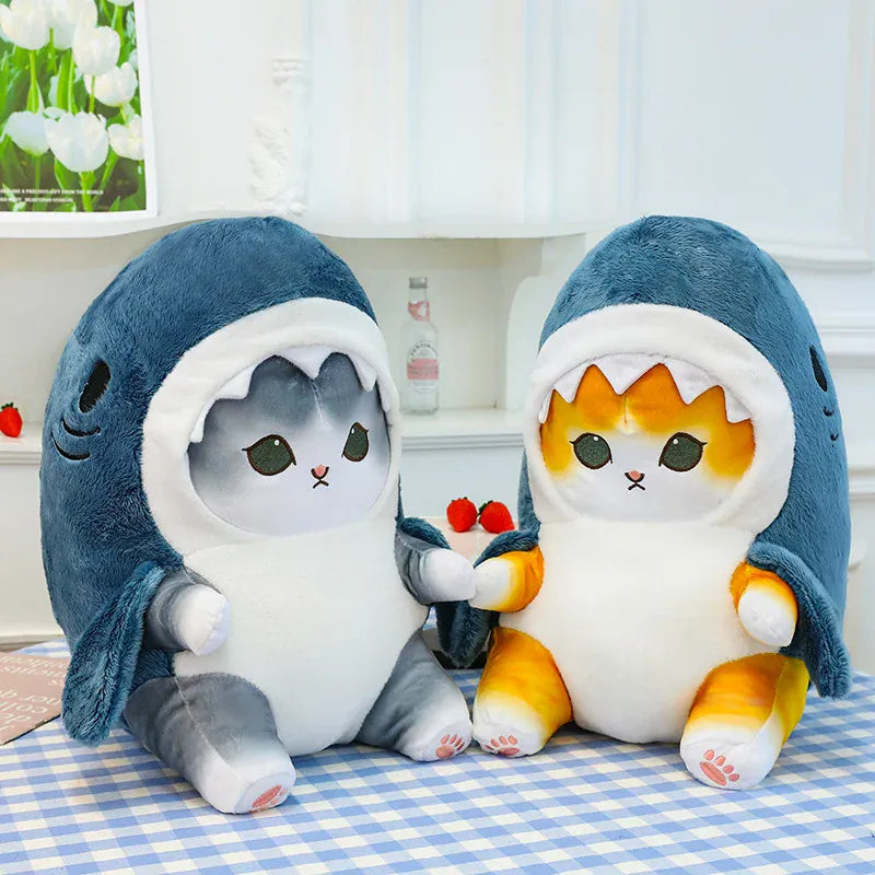 Haai Kat Knuffel | Kawaii Pluche Kitten in Haaienpak De Knuffel