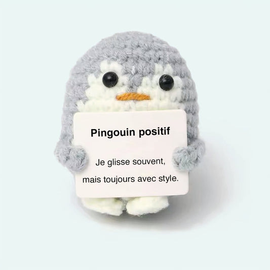 Handgemaakte Haakpinguin Knuffel Positieve Bureauformaat De Knuffel grijs
