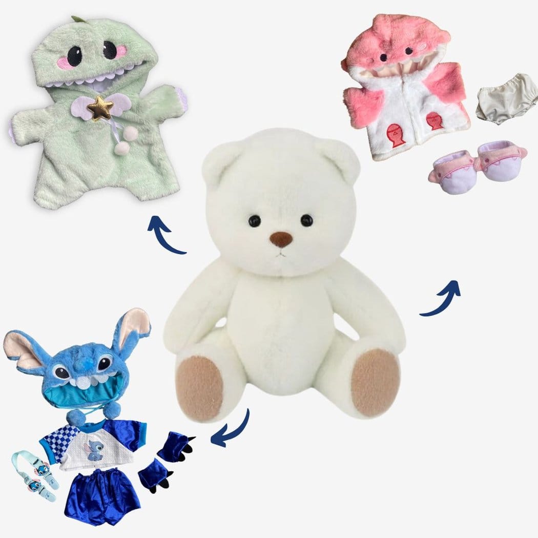 Handgemaakte Knuffelbeer Met Beweegbare Gewrichten Haai Kostuum De Knuffel roze / pack-ours-blanc-requin-dinosaure-stitch