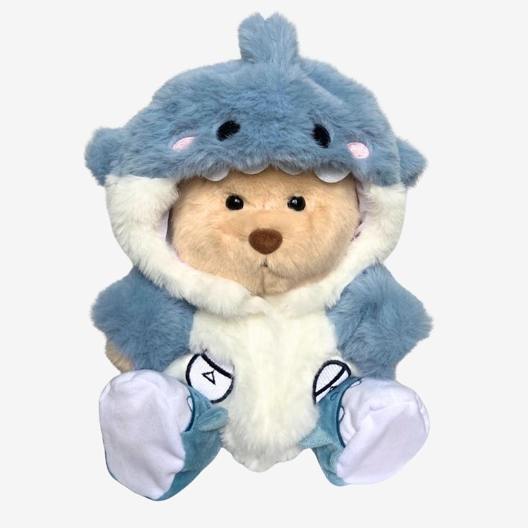 Handgemaakte Knuffelbeer Met Beweegbare Gewrichten Haai Kostuum De Knuffel blauw / bruine-beer