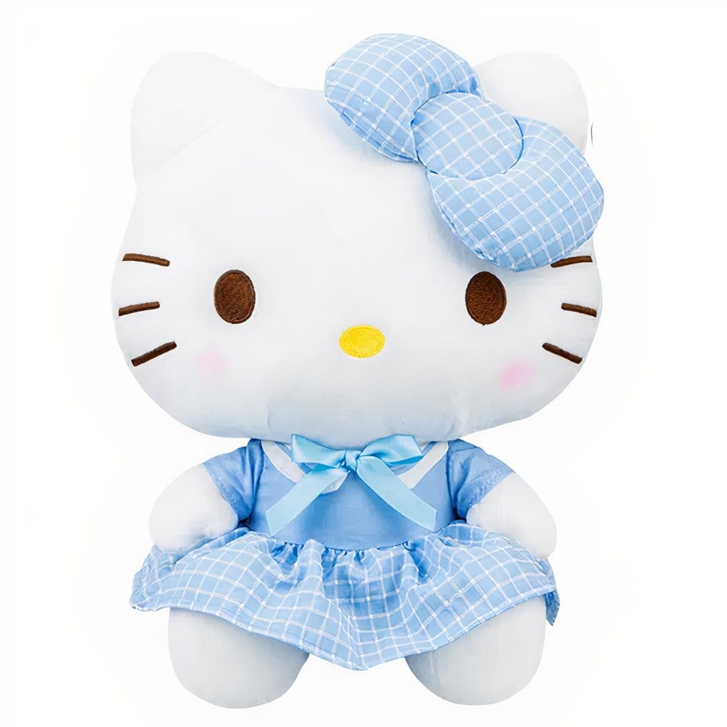 Hello Kitty Knuffel 33 cm in Roze en Blauwe Uniform De Knuffel blauw
