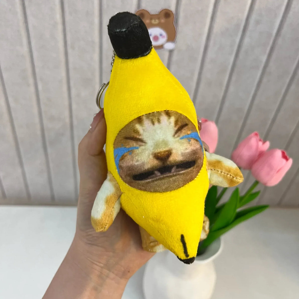 Huilende Banaan Kat Knuffel Sleutelhanger | Pluche met Geluid De Knuffel Huilende kat