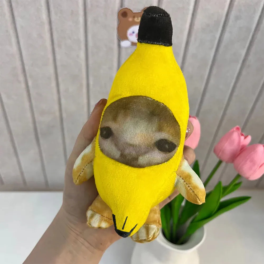 Huilende Banaan Kat Knuffel Sleutelhanger | Pluche met Geluid De Knuffel