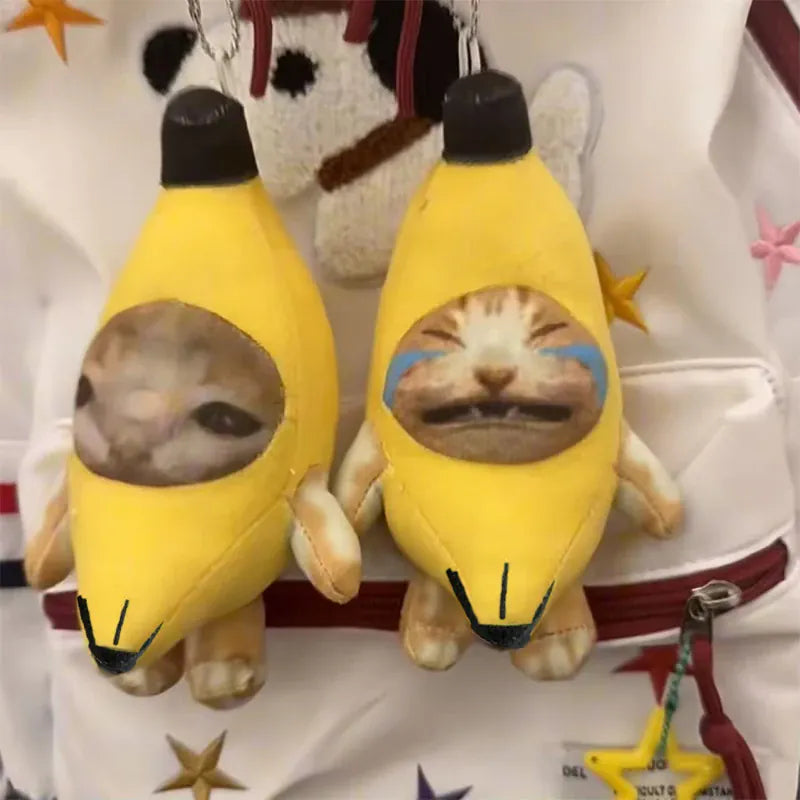 Huilende Banaan Kat Knuffel Sleutelhanger | Pluche met Geluid De Knuffel