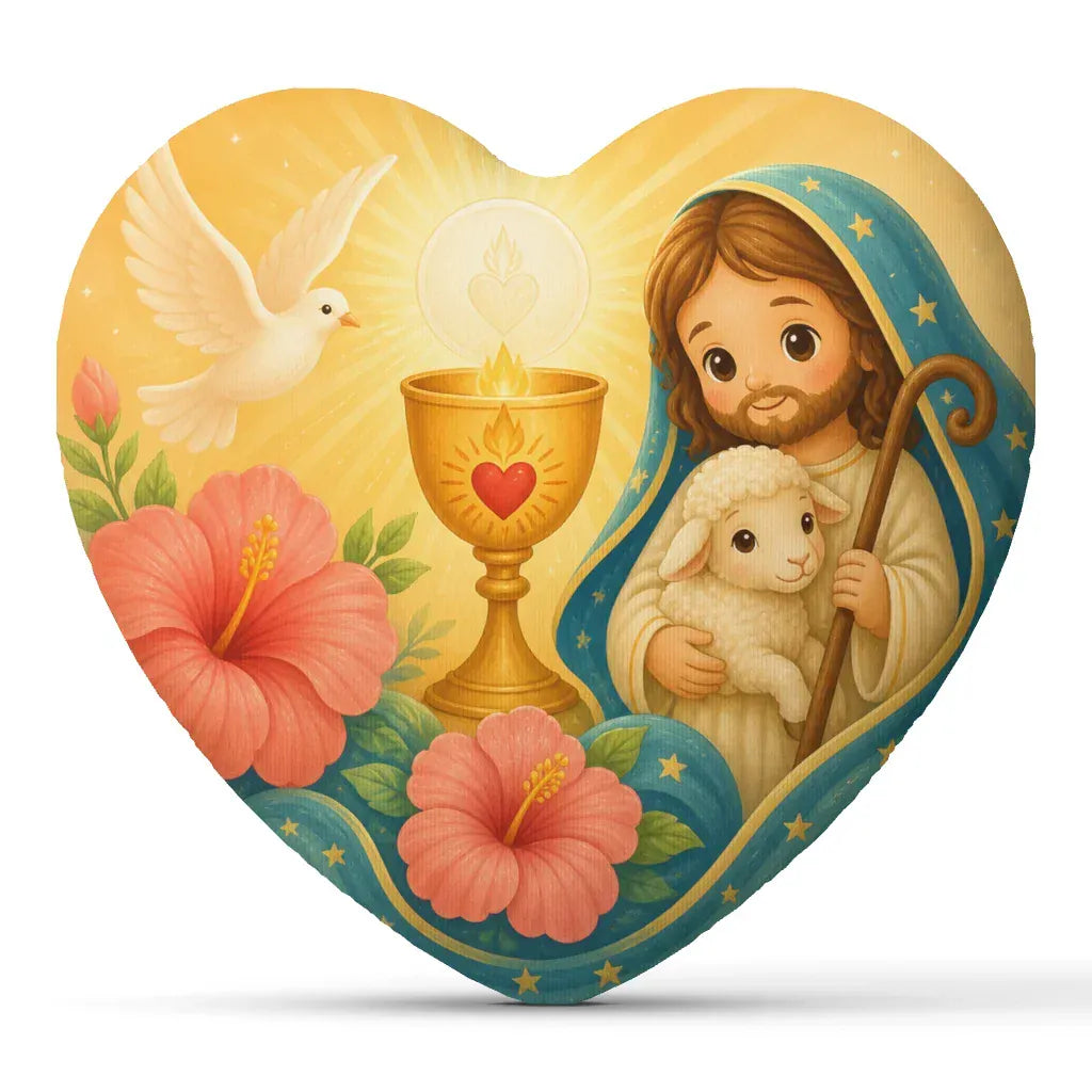 Jezus Hart Knuffelkussen | Goede Herder en Eucharistie Pluche De Knuffel