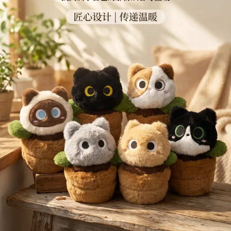 Kat in Bloempot Knuffel 25 cm | Realistische Poes in 6 Kleuren De Knuffel