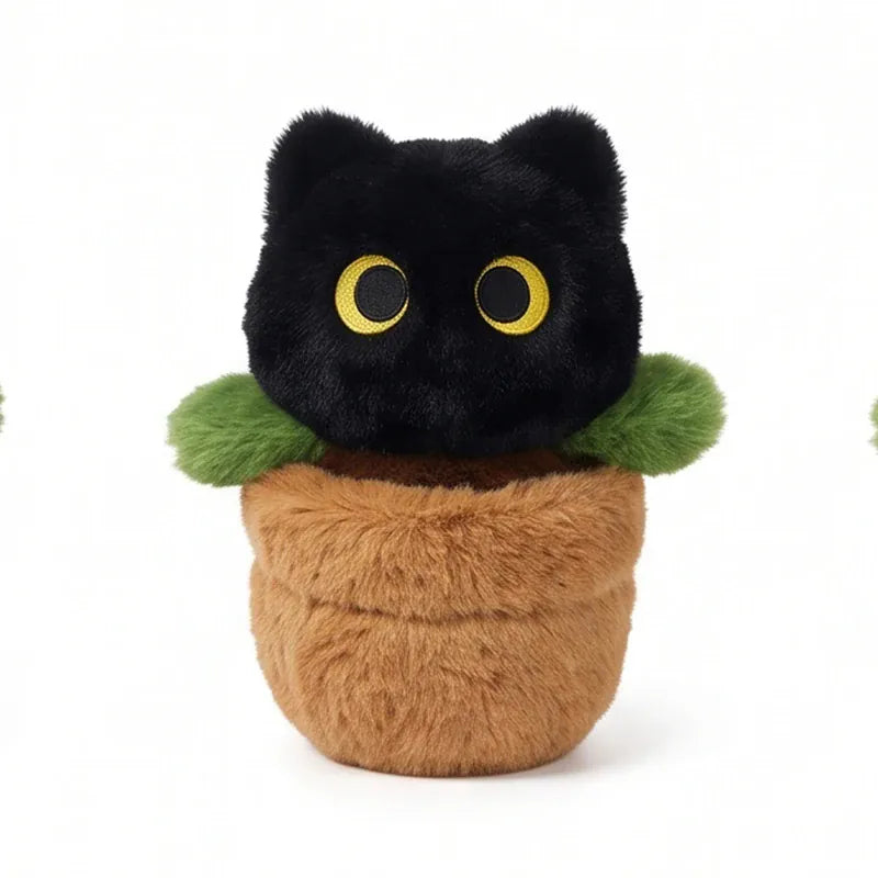 Kat in Bloempot Knuffel 25 cm | Realistische Poes in 6 Kleuren De Knuffel Zwart