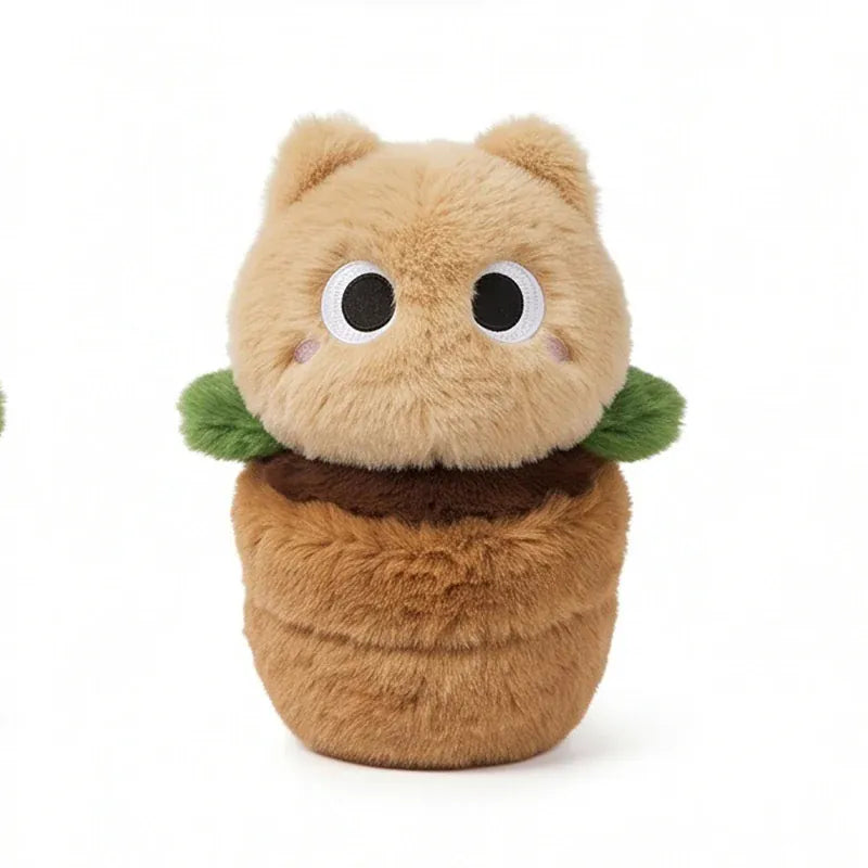 Kat in Bloempot Knuffel 25 cm | Realistische Poes in 6 Kleuren De Knuffel Bruin
