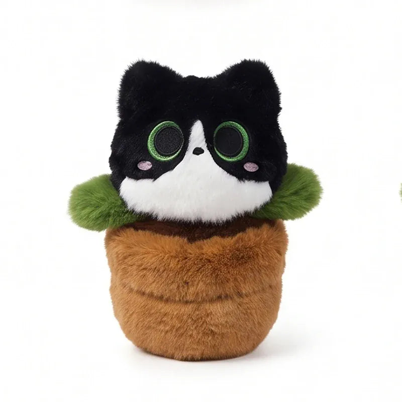 Kat in Bloempot Knuffel 25 cm | Realistische Poes in 6 Kleuren De Knuffel Zwart Wit