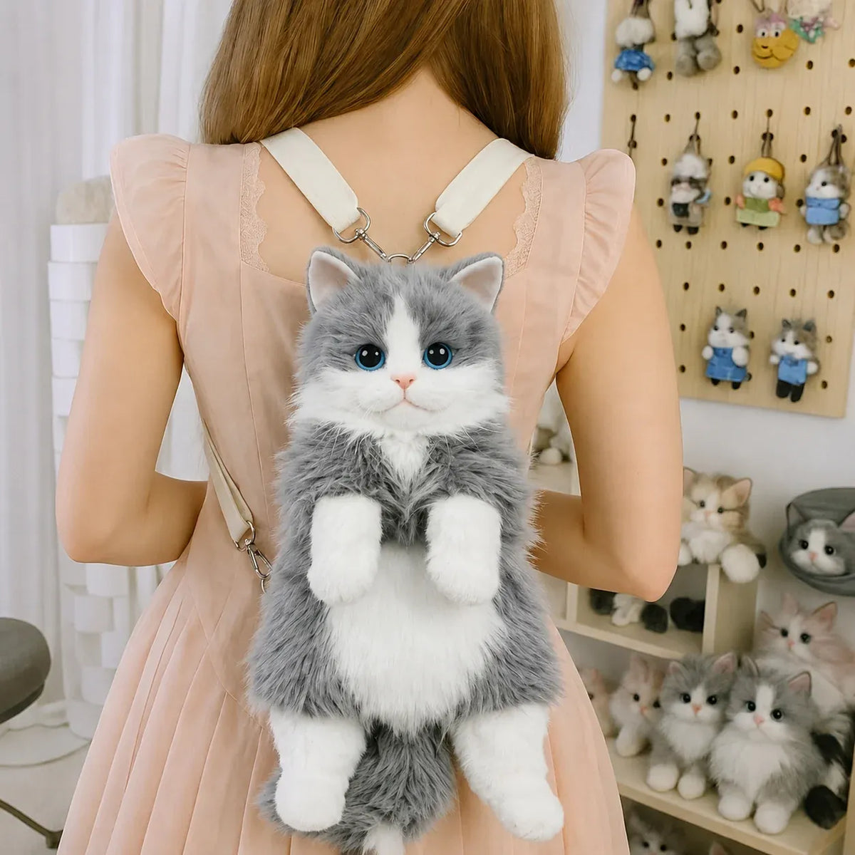Kat Knuffel Rugzak | Pluche Kawaii Schoudertas Meisjes De Knuffel Grijs