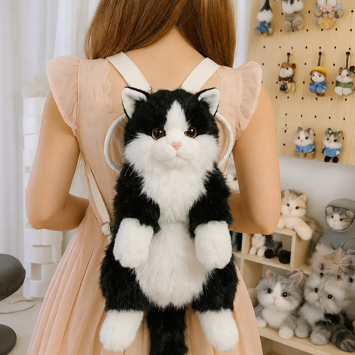 Kat Knuffel Rugzak | Pluche Kawaii Schoudertas Meisjes De Knuffel Zwart