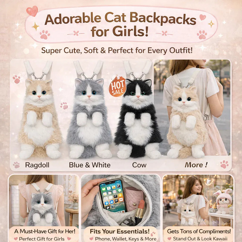 Kat Knuffel Rugzak | Pluche Kawaii Schoudertas Meisjes De Knuffel
