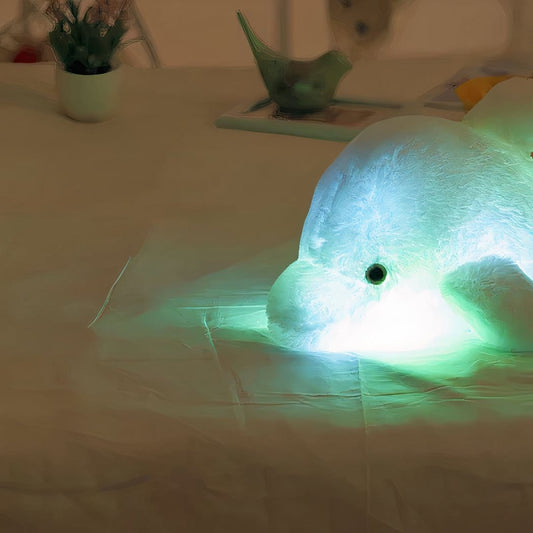 Katoenen Knuffel Dolfijn Met LED Lichtfunctie Voor Slaap De Knuffel wit