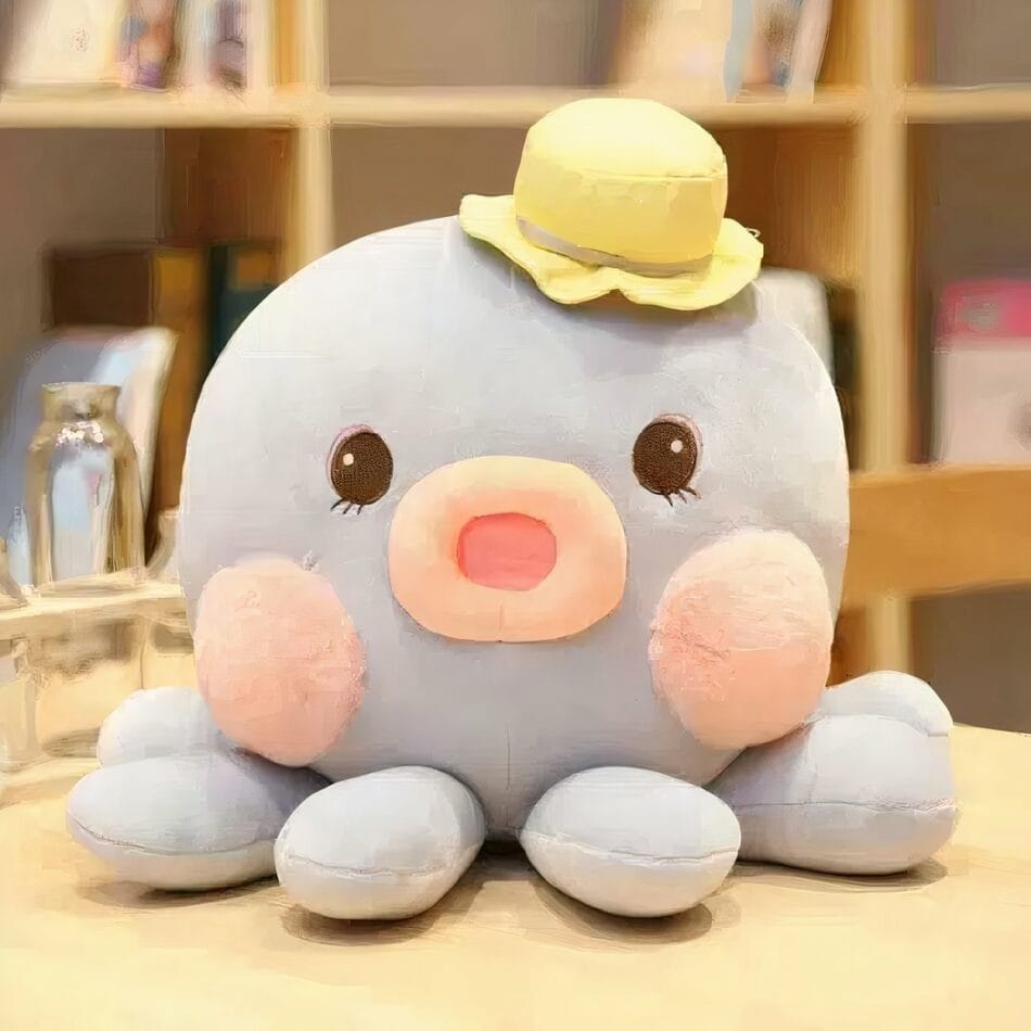 Kawaii Blauwe Octopus Knuffel Met Groot Hoofd En Klein Hoedje De Knuffel