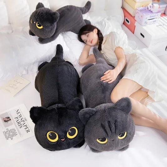 Kawaii Kat Knuffel 50 cm | Zwarte of Grijze Poes De Knuffel