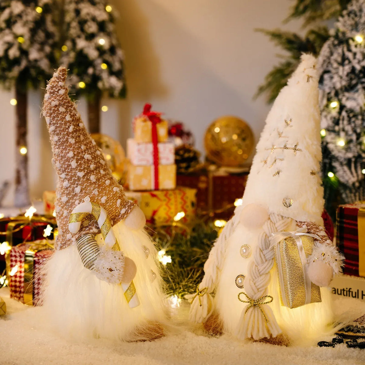 Kerst Kabouter met Licht 30 cm | Pluche Gnoom of Set De Knuffel