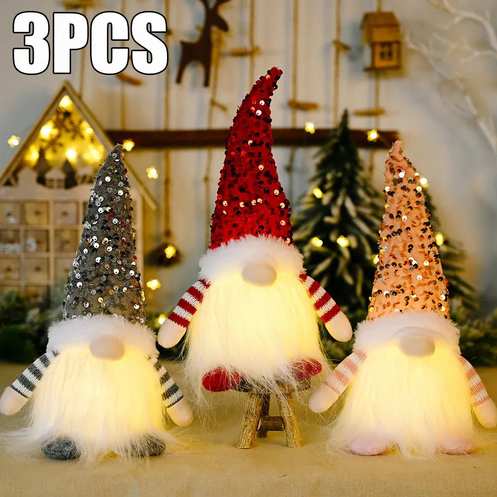 Kerst Kabouter met Licht 30 cm | Pluche Gnoom of Set De Knuffel Set E, 3 stuks