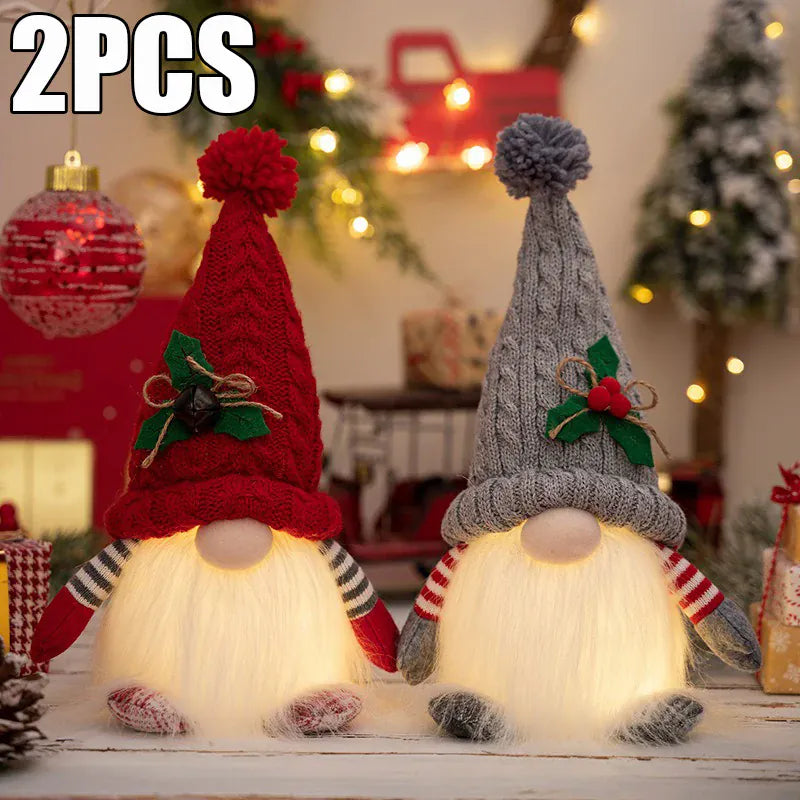 Kerst Kabouter met Licht 30 cm | Pluche Gnoom of Set De Knuffel Set D, 2 stuks
