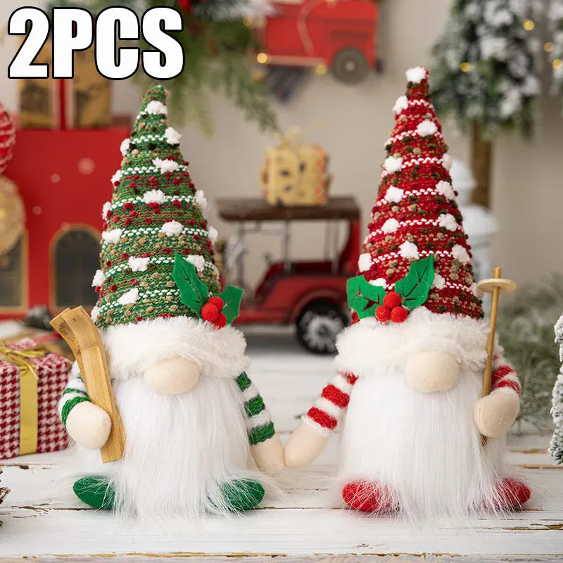 Kerst Kabouter met Licht 30 cm | Pluche Gnoom of Set De Knuffel Set A, 2 stuks