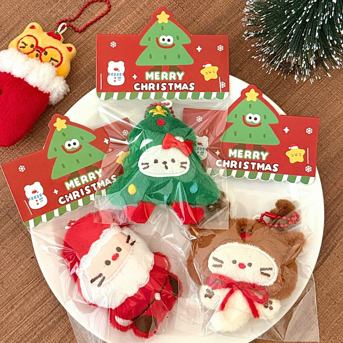Kerst Knuffel Sleutelhanger | Pluche Kersthanger voor Tas De Knuffel