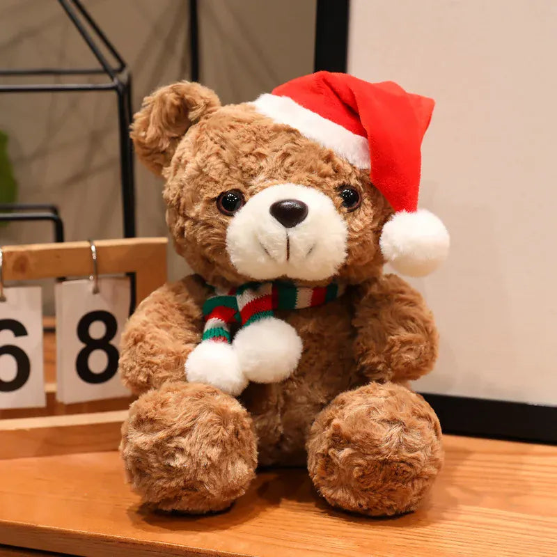 Kerst Teddybeer met Muts en Sjaal 18 of 23 cm | Wit of Bruin De Knuffel Bruin / 18 cm