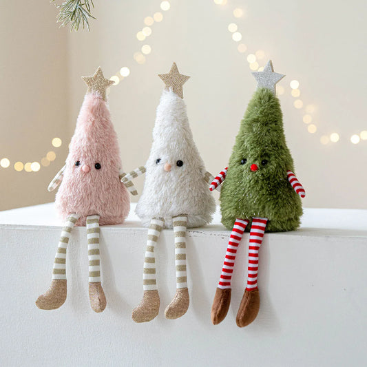 Kerstboom Poppetje Pluche | Wit of Groen Kerst Decoratie De Knuffel