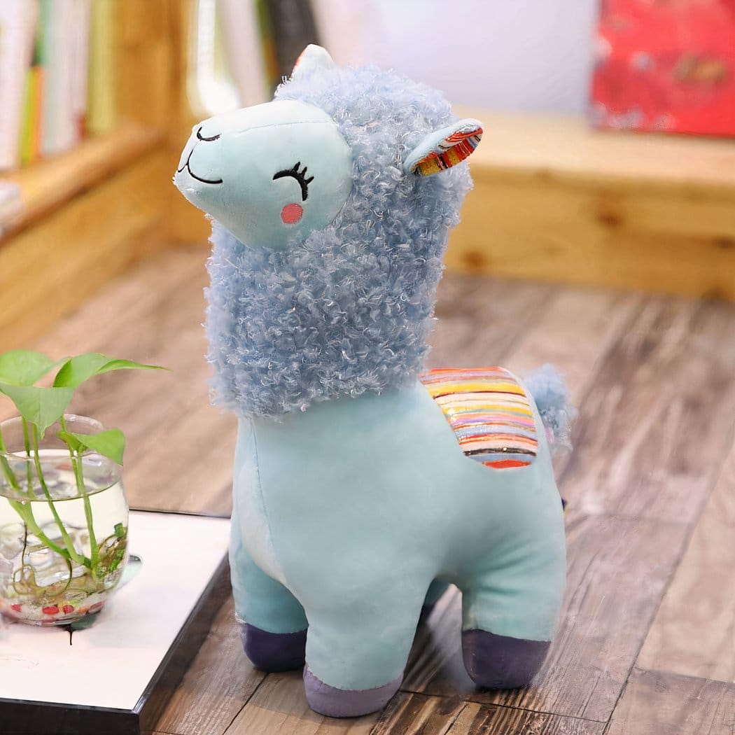 Kleurrijke Handgemaakte Alpaca Knuffel Met Glimlach En Zachte Vacht De Knuffel blauw / 45cm