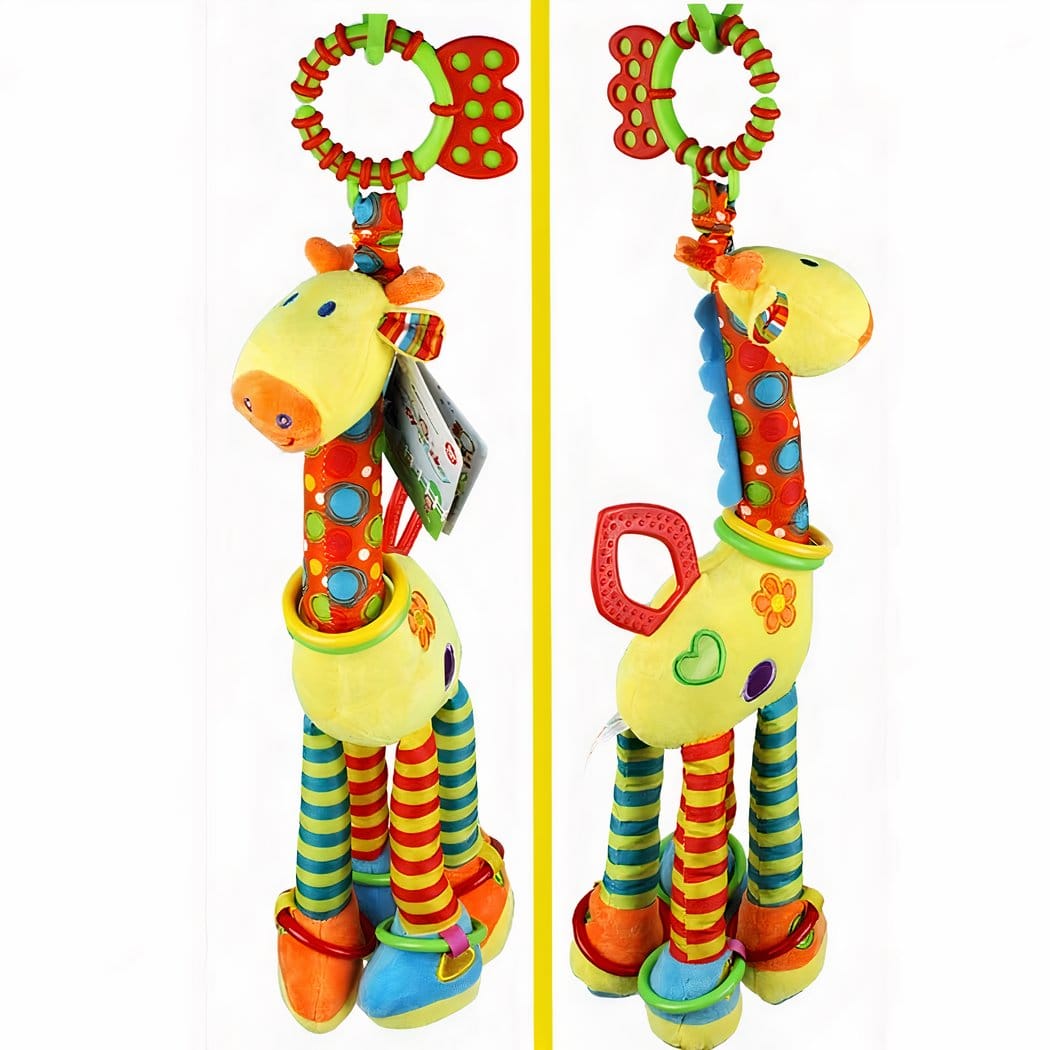 Kleurrijke Knuffel Rammelaar Giraf Voor Baby Zachte Vacht 30 cm De Knuffel