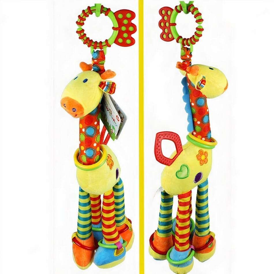 Kleurrijke Knuffel Rammelaar Giraf Voor Baby Zachte Vacht 30 cm De Knuffel