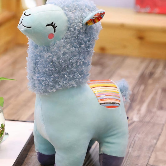 Kleurrijke Lama Knuffel Zachte Pluche Met Grote Glimlach De Knuffel blauw