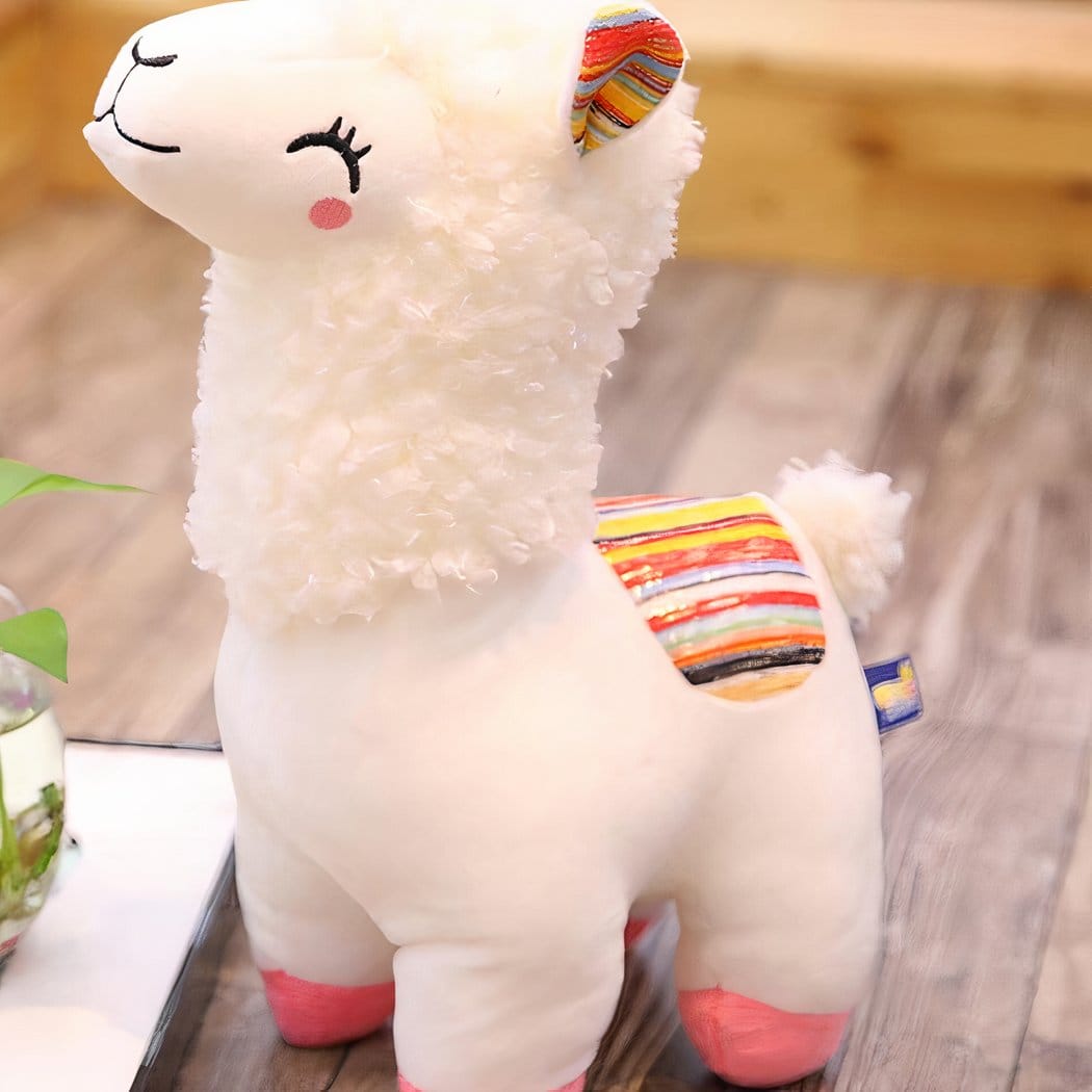 Kleurrijke Lama Knuffel Zachte Pluche Met Grote Glimlach De Knuffel wit