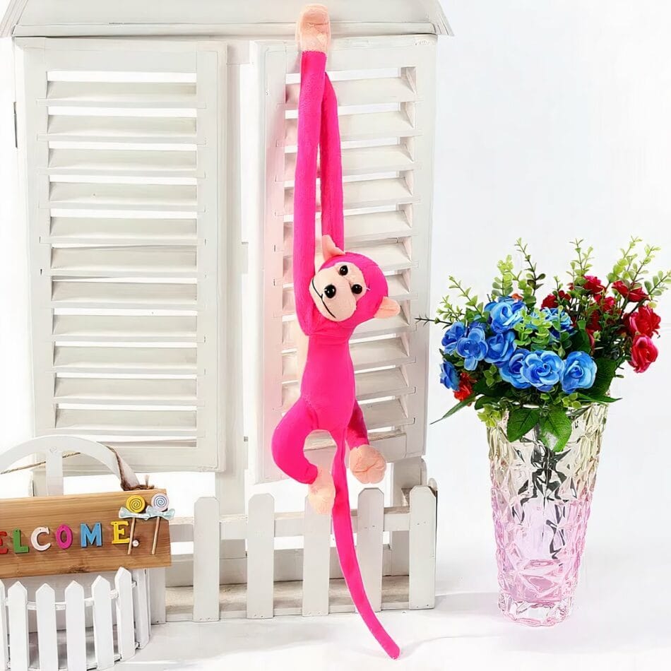 Knuffel Aap Kawaii met Lange Staart Fuchsia De Knuffel