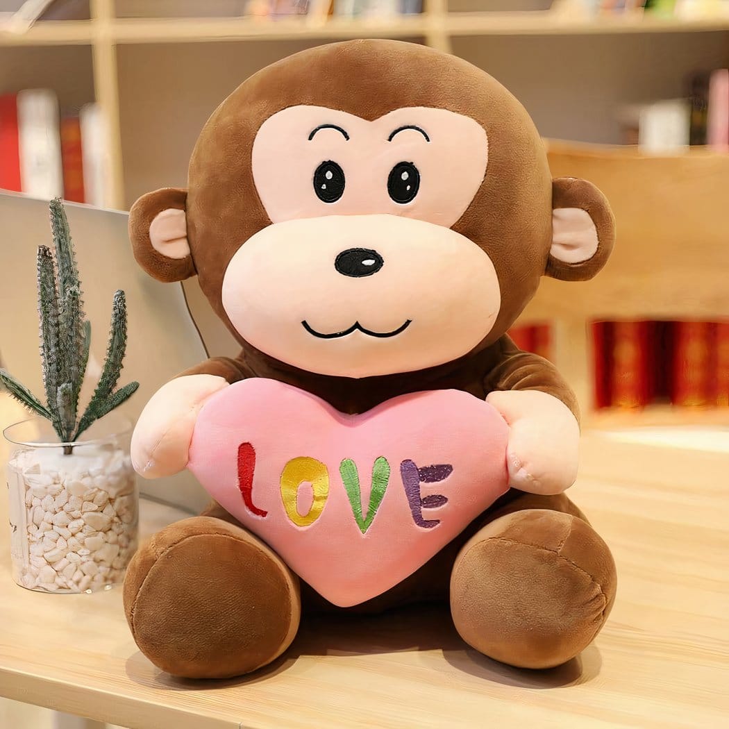 Knuffel Aap Met Rode Hart Zachte Speelgoed In Diverse Kleuren De Knuffel bruin