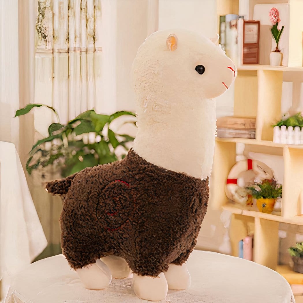 Knuffel Alpaca Regenboogachtige Vacht Zacht 25 cm De Knuffel bruin
