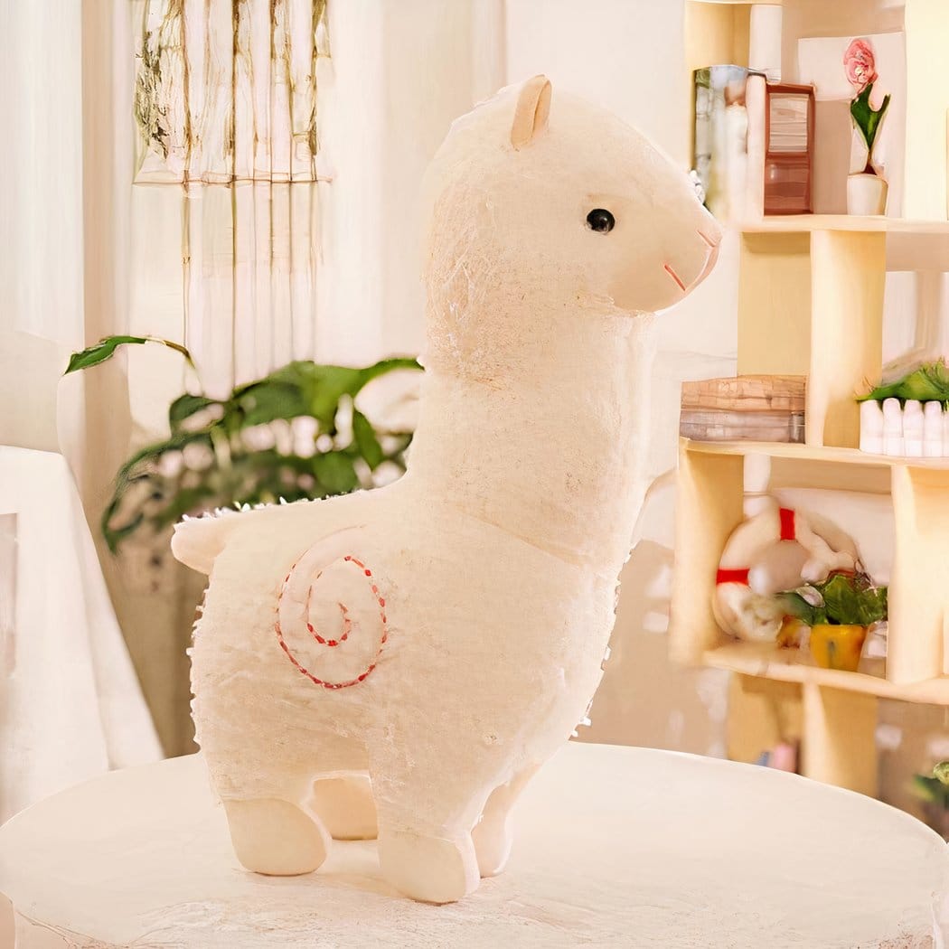 Knuffel Alpaca Regenboogachtige Vacht Zacht 25 cm De Knuffel wit