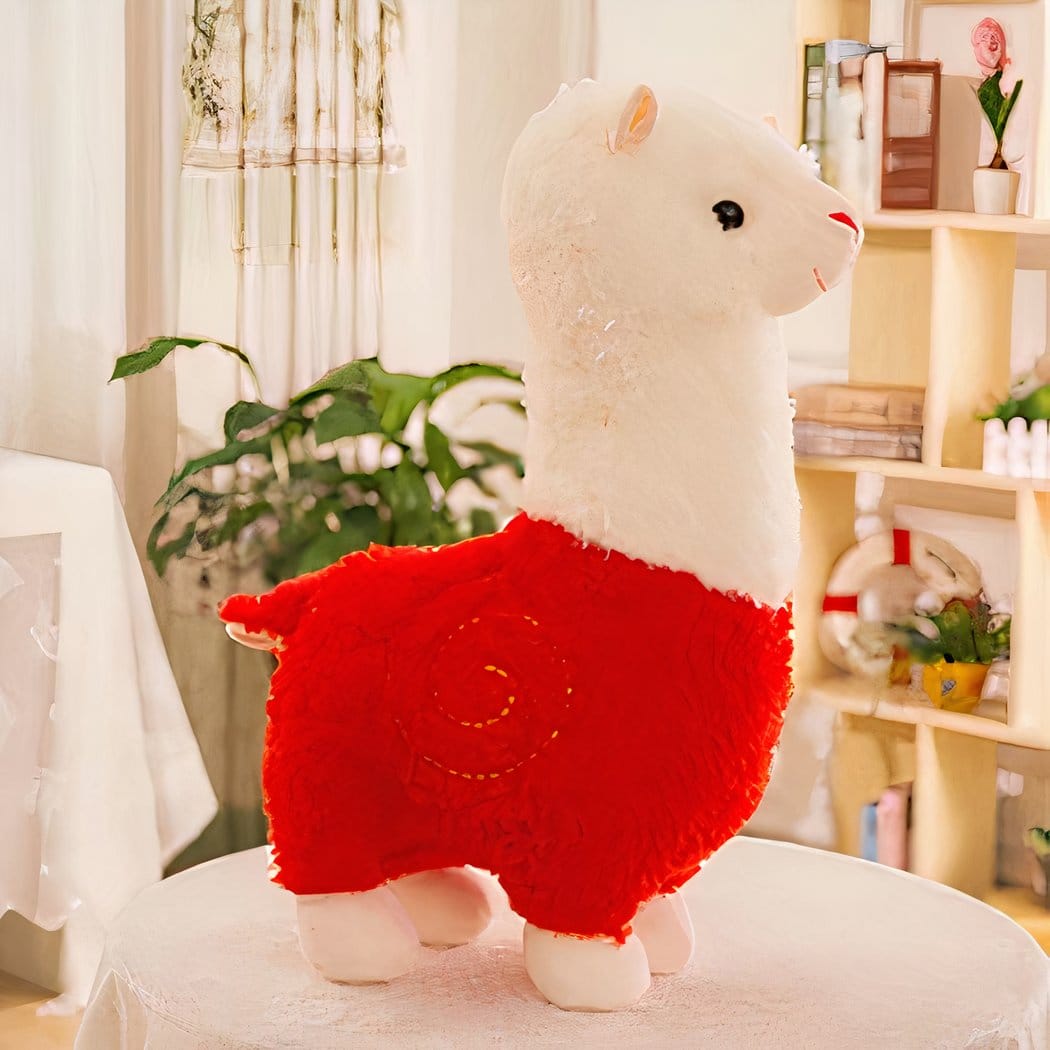 Knuffel Alpaca Regenboogachtige Vacht Zacht 25 cm De Knuffel rood