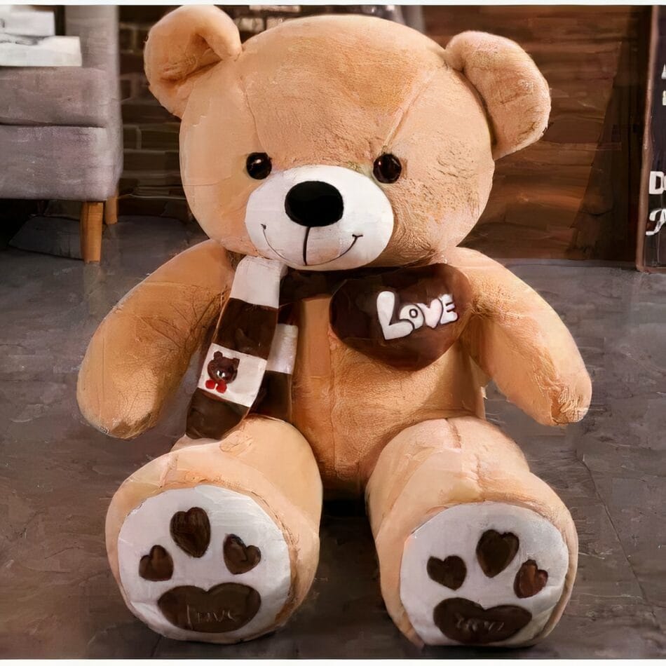 Knuffel Beer Beige 100 cm Met Zacht Sjaaltje De Knuffel