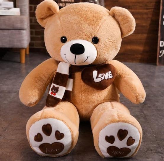 Knuffel Beer Beige 100 cm Met Zacht Sjaaltje De Knuffel