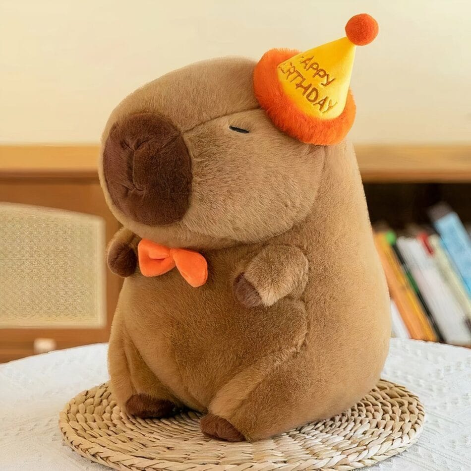 Knuffel Capibara Anniversaire met Feestelijk Hoedje voor Verjaardagen De Knuffel