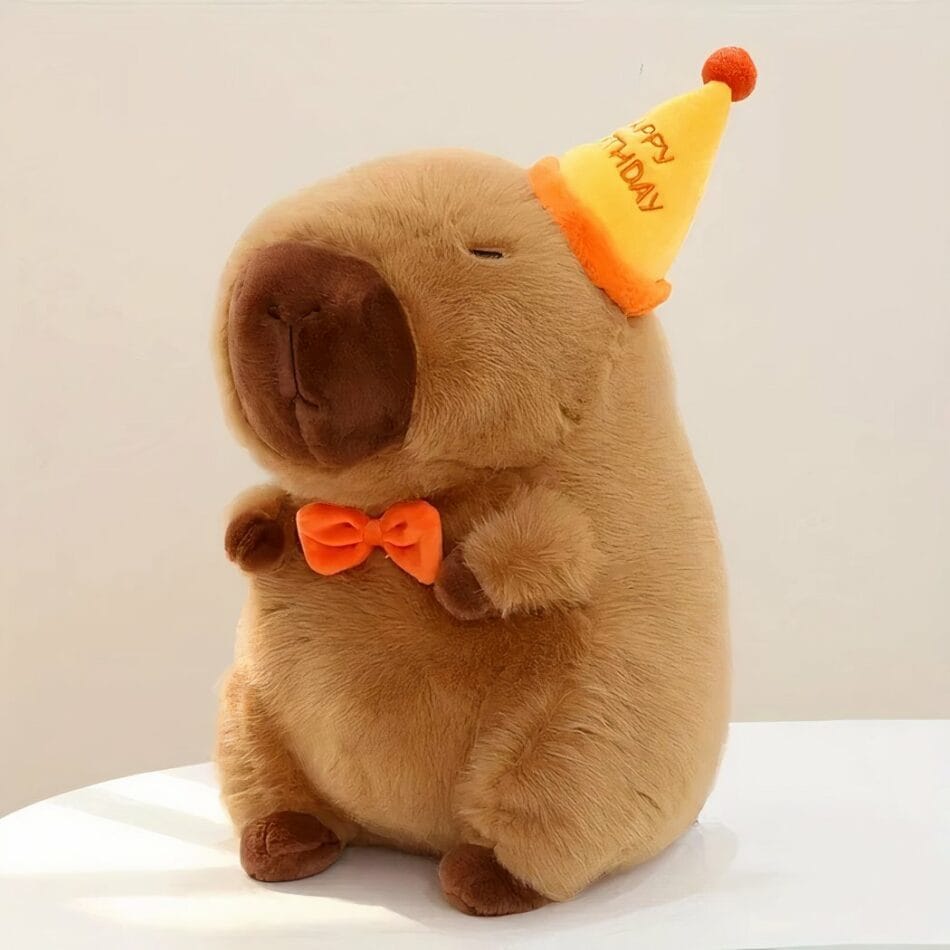 Knuffel Capibara Anniversaire met Feestelijk Hoedje voor Verjaardagen De Knuffel